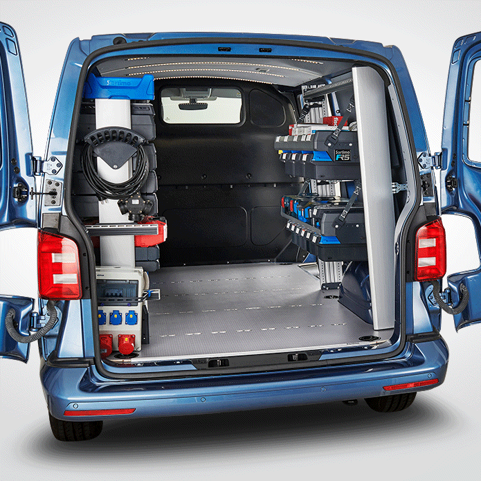 Étagère repliable et modulable FR5 pour l'aménagement de véhicule utilitaire des artisans et fourgon et fourgonnettes des entreprises par Espace V.U Sarl station Sortimo by Gruau aménageur de camion et camionnette en atelier mobile à Bordeaux en Gironde 33, Charente 16, Charente-Maritime 17, Dordogne 24 et Lot-et-Garonne 47.