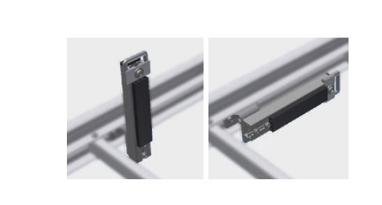 Butée rabattable pour le maintien de charge sur la galerie de toit en aluminium du véhicule utilitaire des artisans. Calez et arrimez vos charges facilement sur le pavillon du camion ou de la camionnette professionnelle.