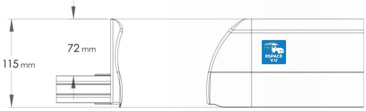 Dimensions de la galerie en aluminium anodisé et acier inoxydable avec un profilé latéral plein serie 1 pour l'aménagement et l'équipement de véhicule utilitaire des artisans et fourgon et fourgonnettes des entreprises par Espace V.U Sarl.