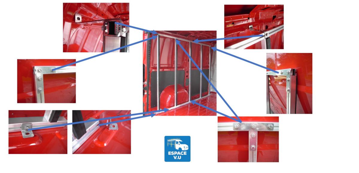Assemblage et pose du berce-vitre, porte-verre, pupitre latéral intérieur pour véhicule utilitaire. Équipement de fourgon et de fourgonnette par Espace V.U sarl station Sortimo by Gruau à Bordeaux.