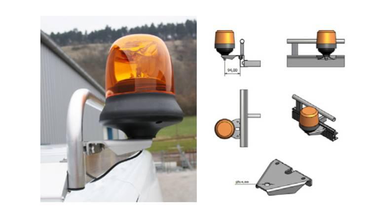 Support de gyrophare (platine de maintien) pour la galerie de toit en aluminium du véhicule utilitaire des artisans. Installation facile de la signalisation lumineuse pour le fourgon et pour la fourgonnette du professionnel.