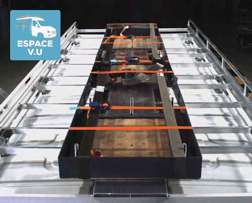Test de résistance UTAC de la galerie aluminium pour le toit du véhicule utilitaire, sur fourgon et fourgonnette, camion et camionnette professionnelle.